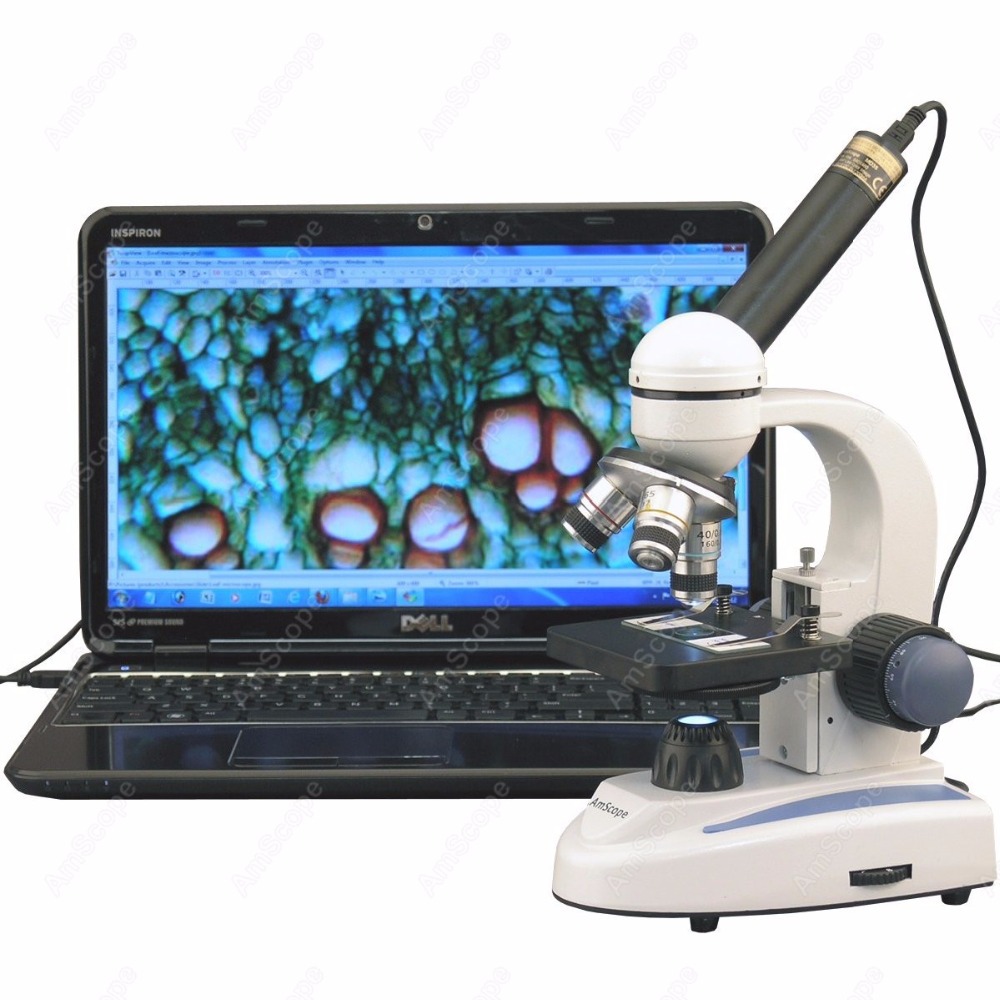 Amscope Microscope Compound 40X-1000X - Microscope composé monoculaire sans fil AmScope